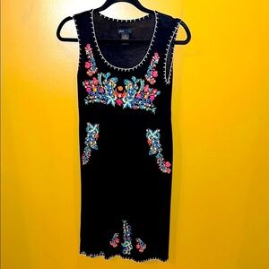 Black Embroidered Sleeveless Dress